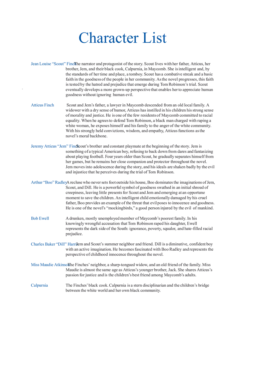 To Kill a Mockingbird Characters - Page 1