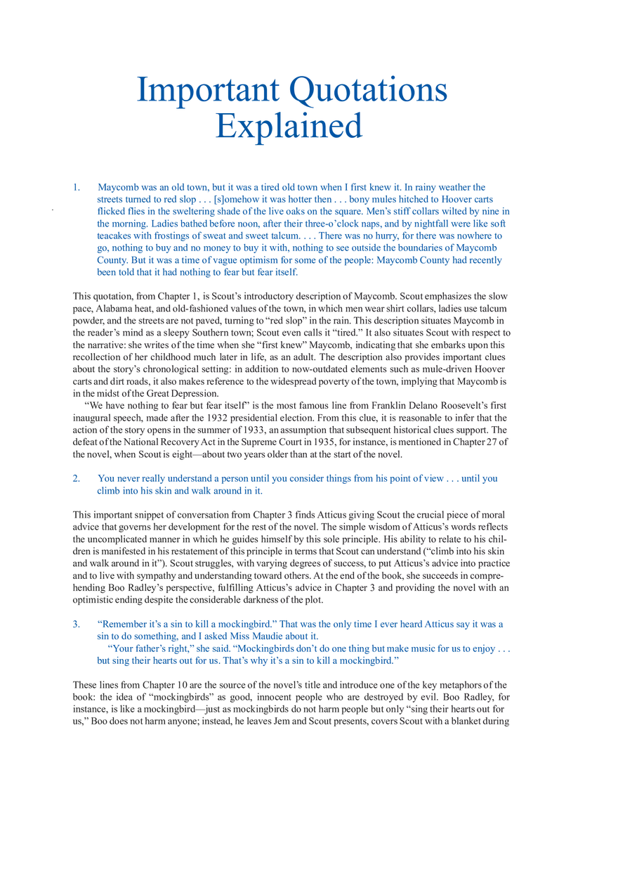 To Kill a Mockingbird Important Quotations Explained - Page 1