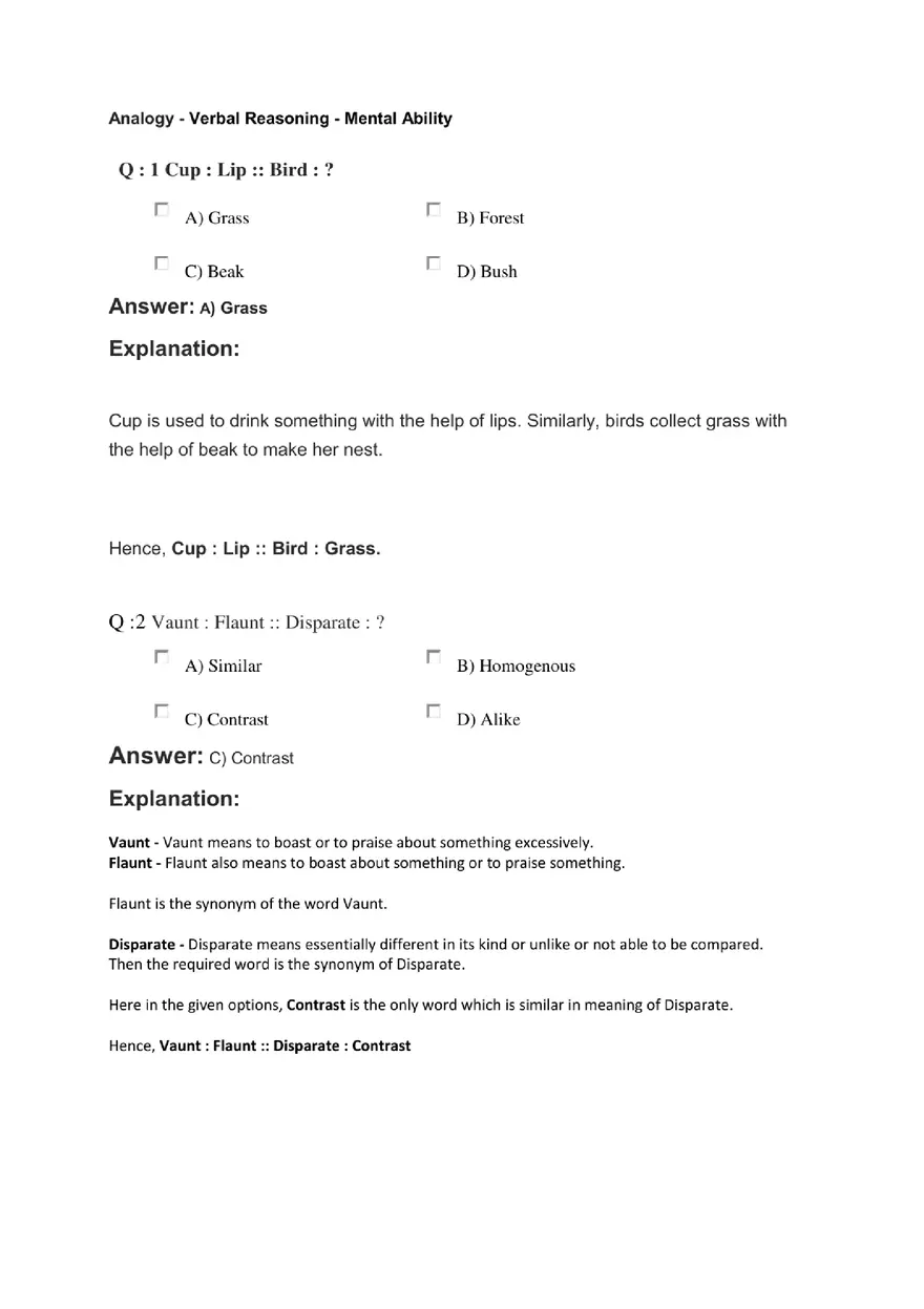 Analogy - Verbal Reasoning - Page 1
