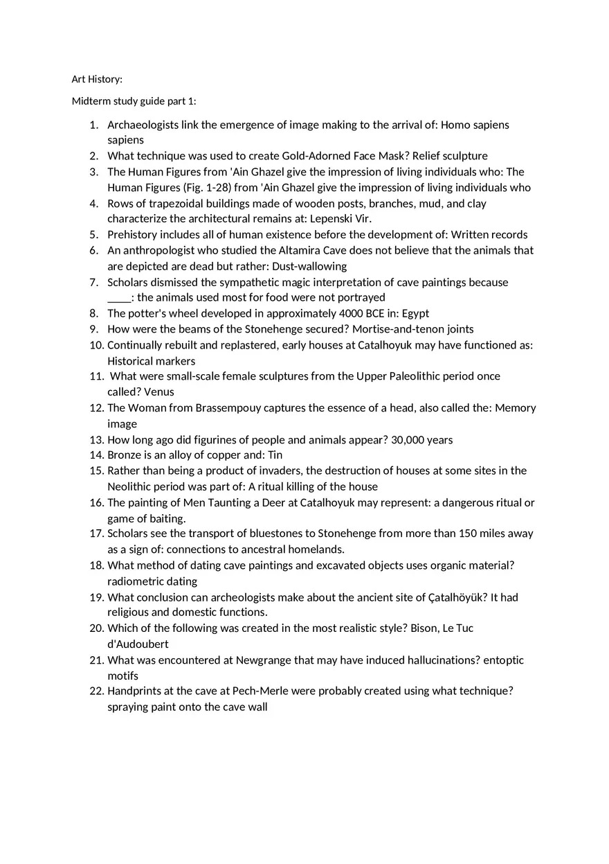 Art History  Midterm Study Guide Part 1 - Page 1