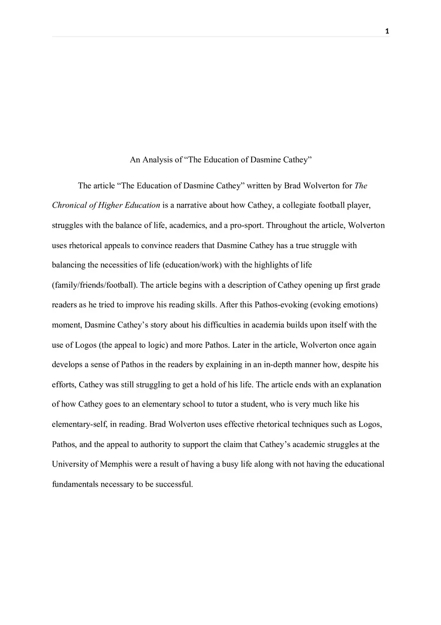 An Analysis of The Education of Dasmine Cathey - Page 1