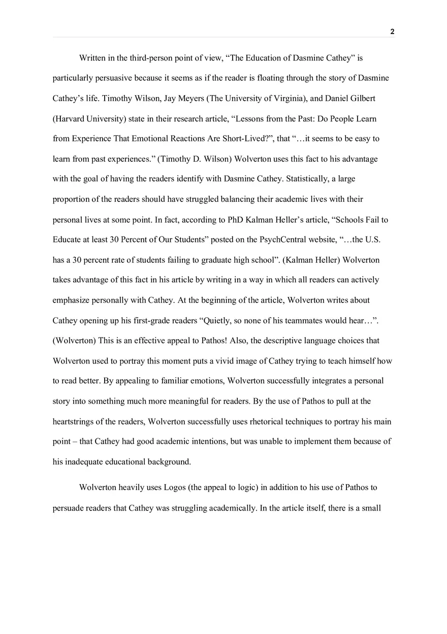 An Analysis of The Education of Dasmine Cathey - Page 2