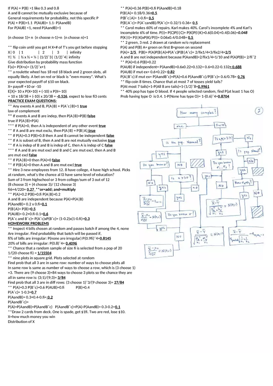 Statistics Exam 1 Cheat Sheet - Page 2