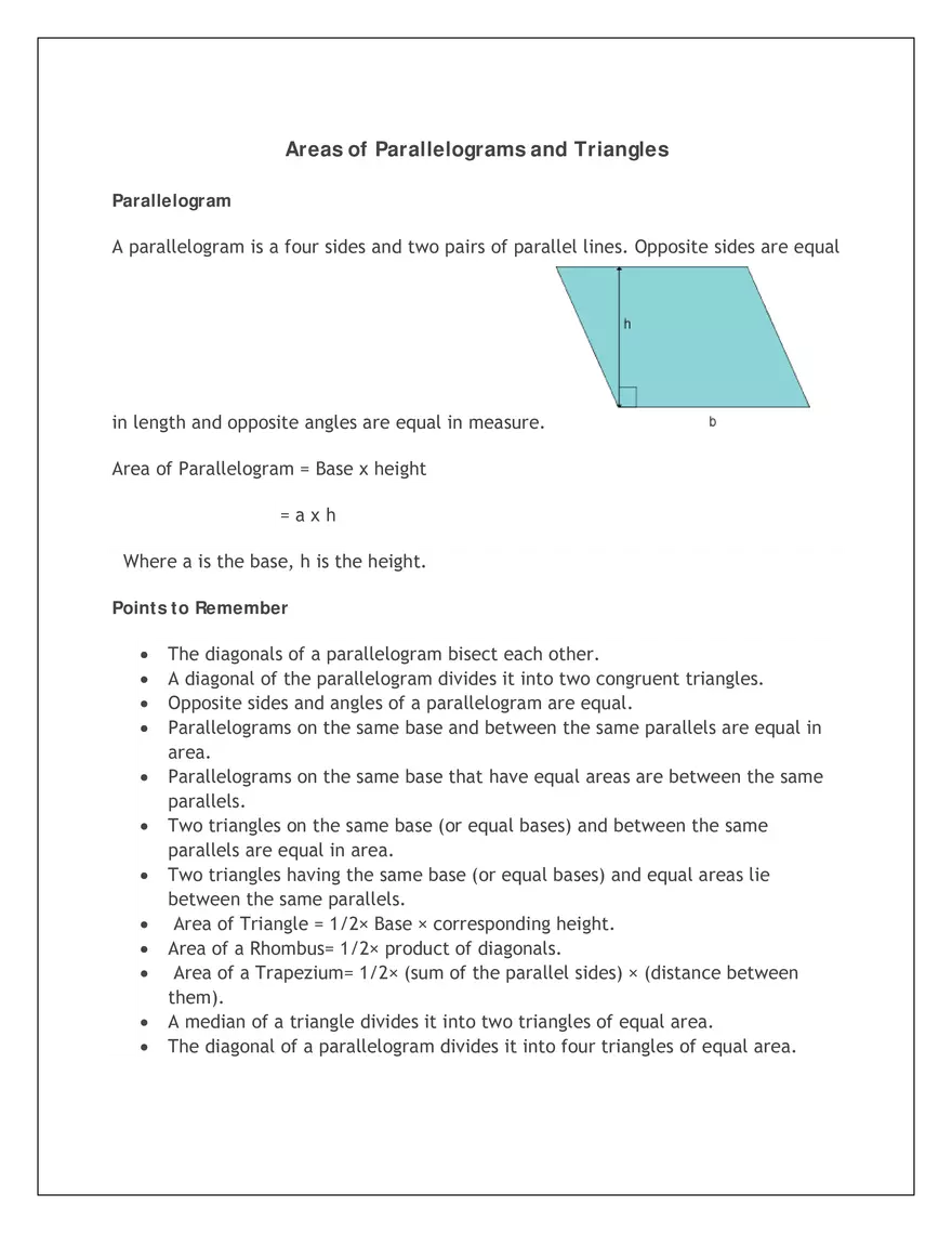 Areas of Parallelograms and Triangles - Page 1