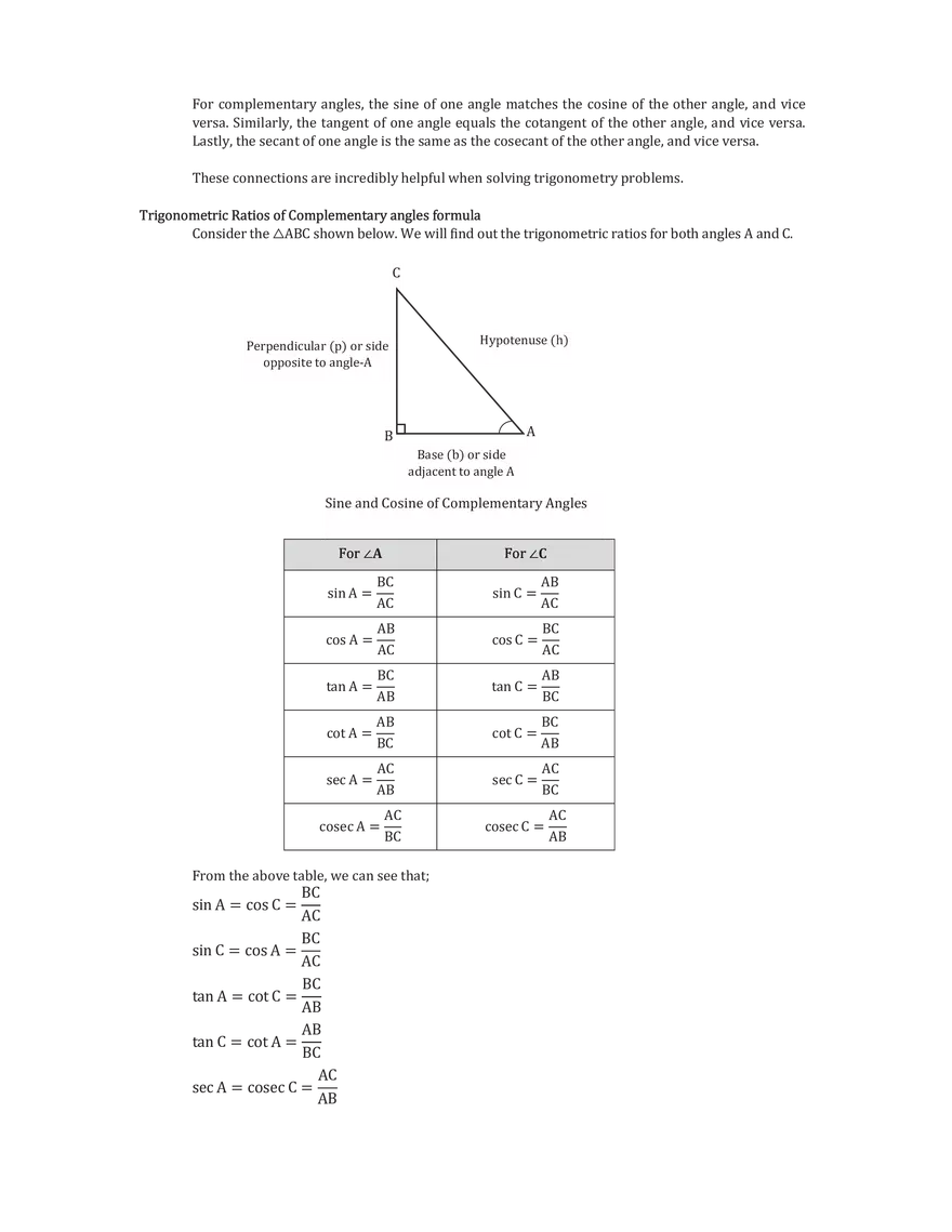 Complementary Angle Identities - Page 2