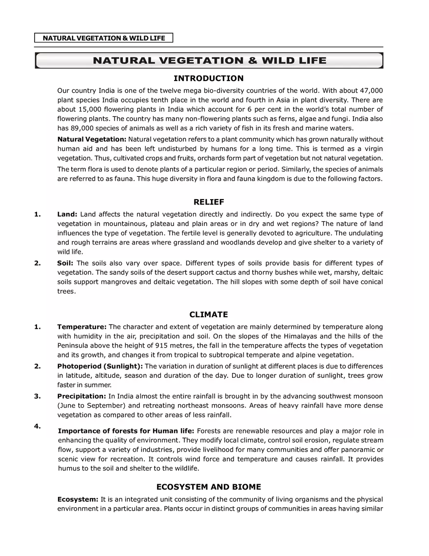 Natural Vegetation & Wild Life of India - Page 1