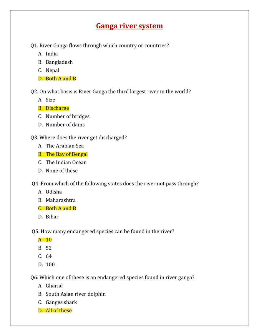 Ganga River System Quiz - Page 1