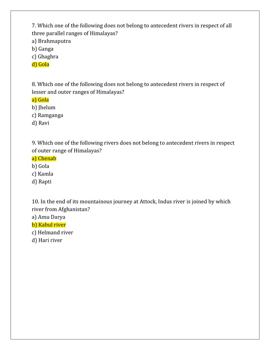 Indus River and Division of River System Quiz - Page 2