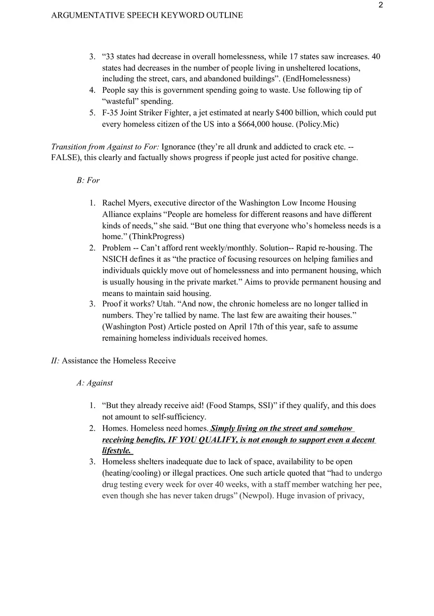 Argumentative Speech Keyword Outline - Page 2