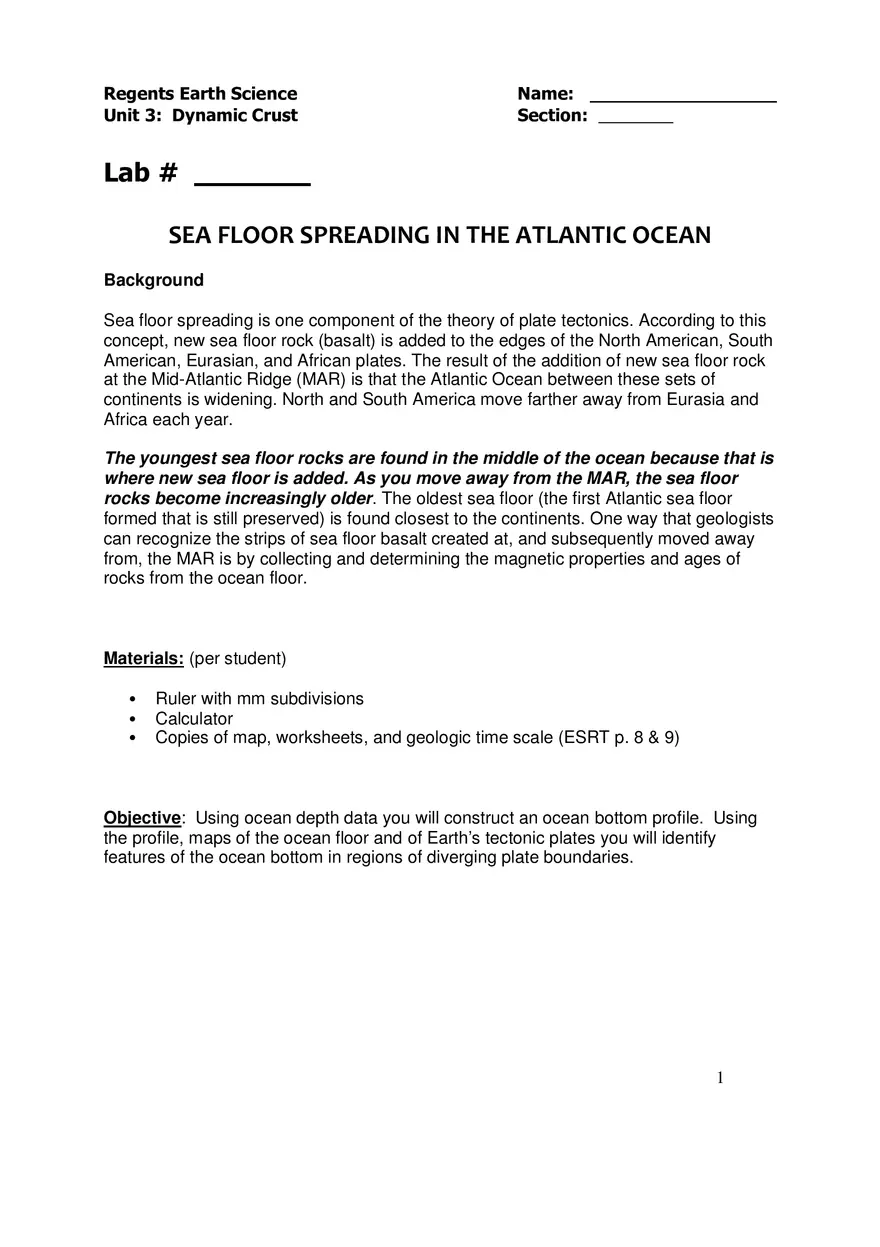 Sea Floor Spreading in the Atlantic Ocean - Page 1