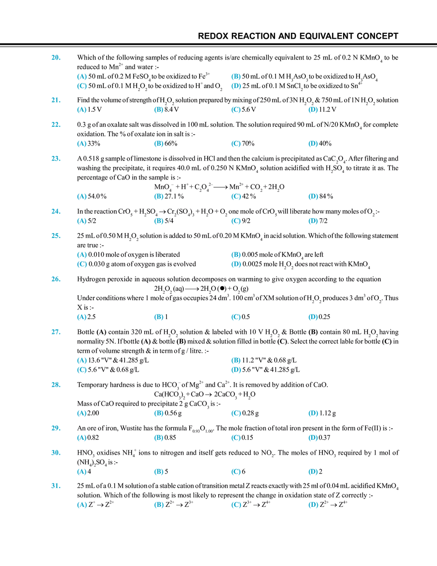 Redox Reaction and Equivalent Concept Exercise # 1 - Page 3