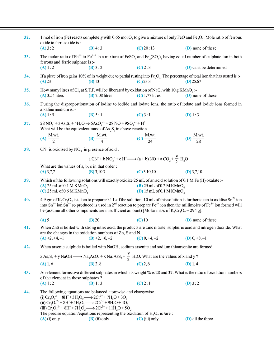 Redox Reaction and Equivalent Concept Exercise # 1 - Page 4