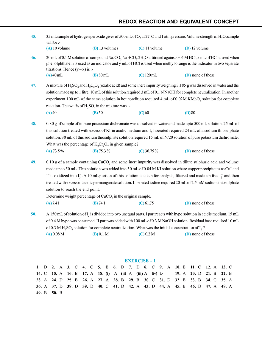 Redox Reaction and Equivalent Concept Exercise # 1 - Page 5