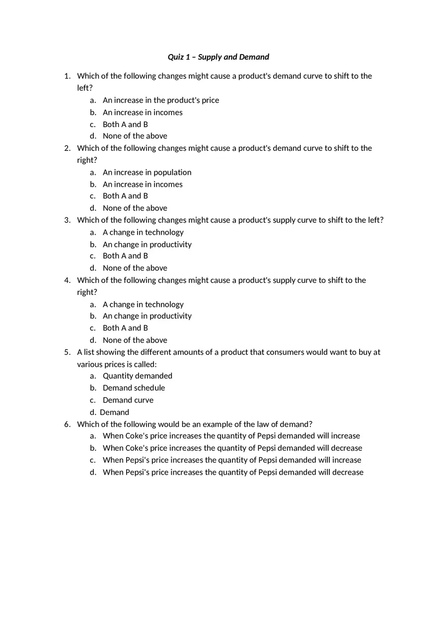 Quiz 1 – Supply and Demand - Page 1