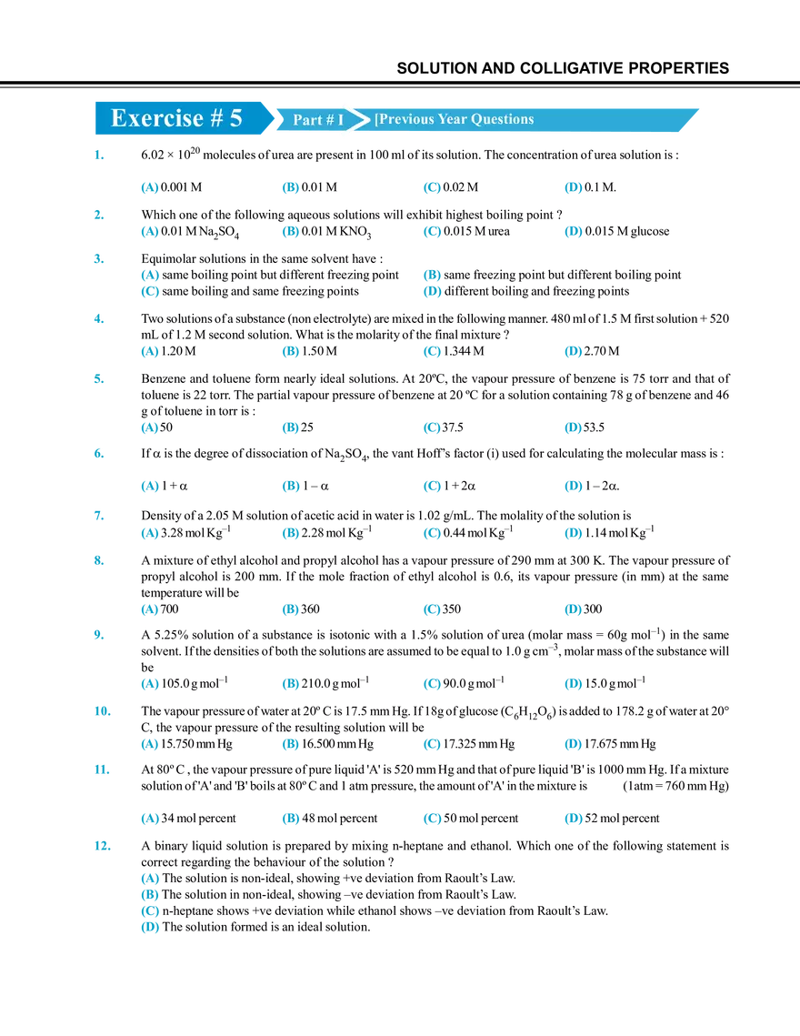 Solution and Colligative Properties Exercise # 5 - Page 1
