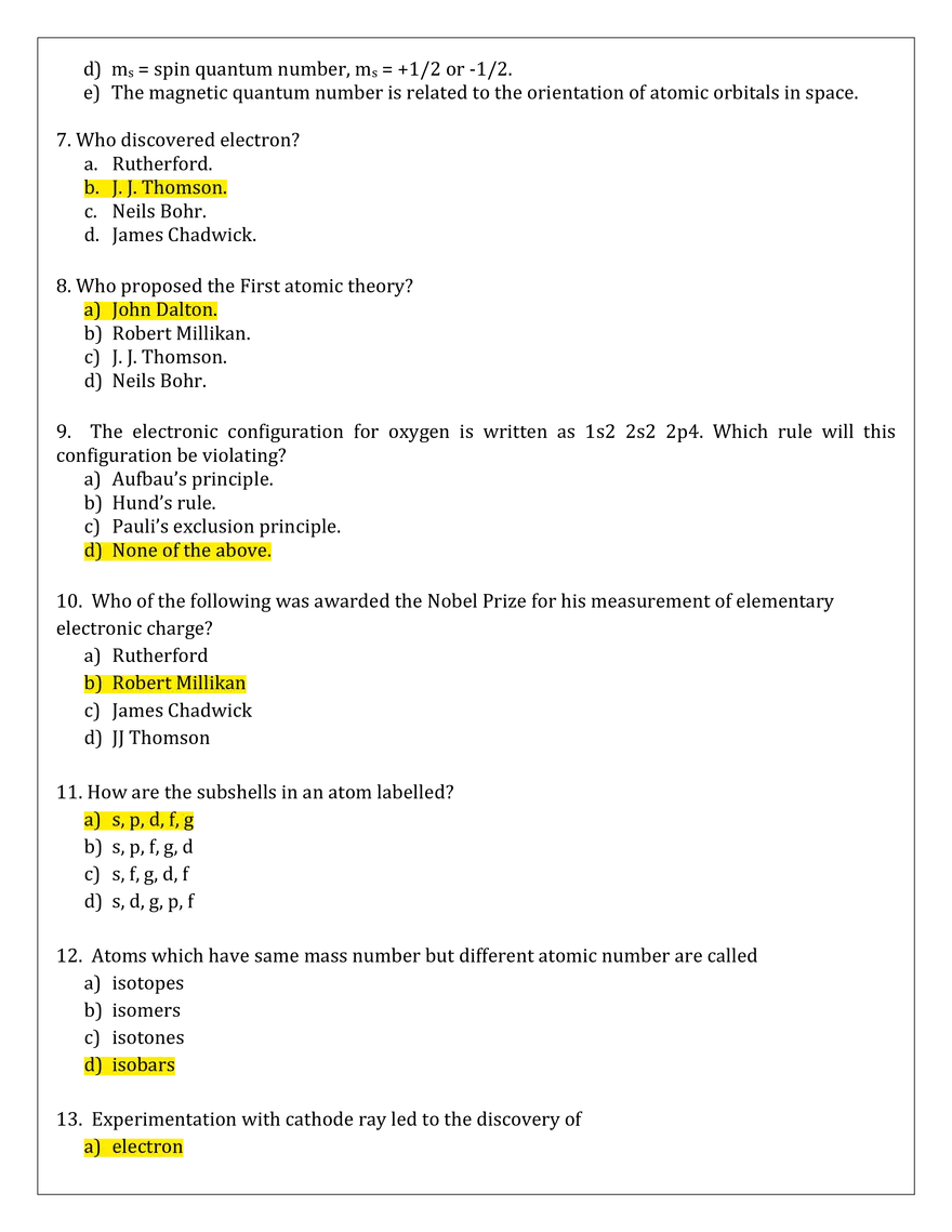 Atomic Models Exercise - Page 2