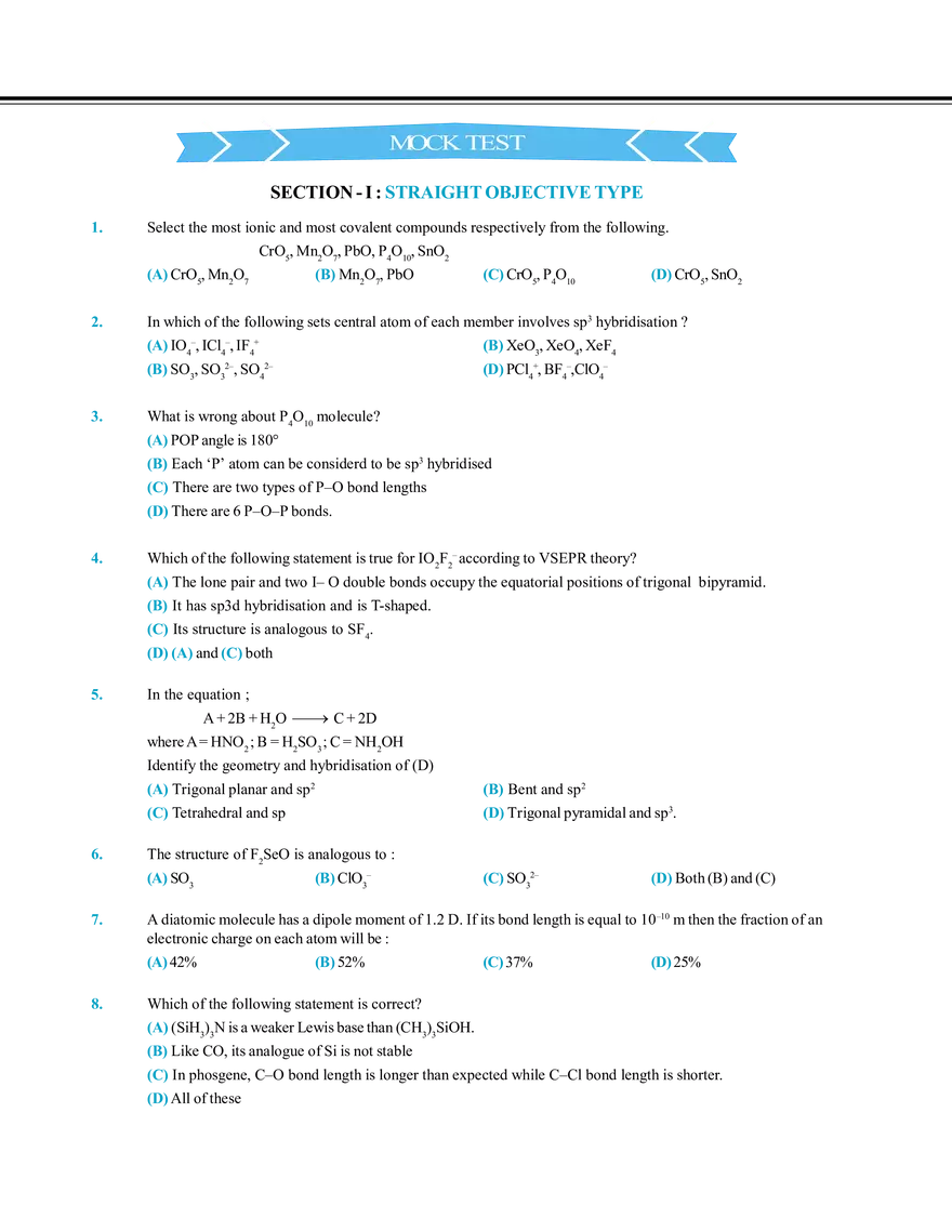 Chemical Bonding Mock Test - Page 1