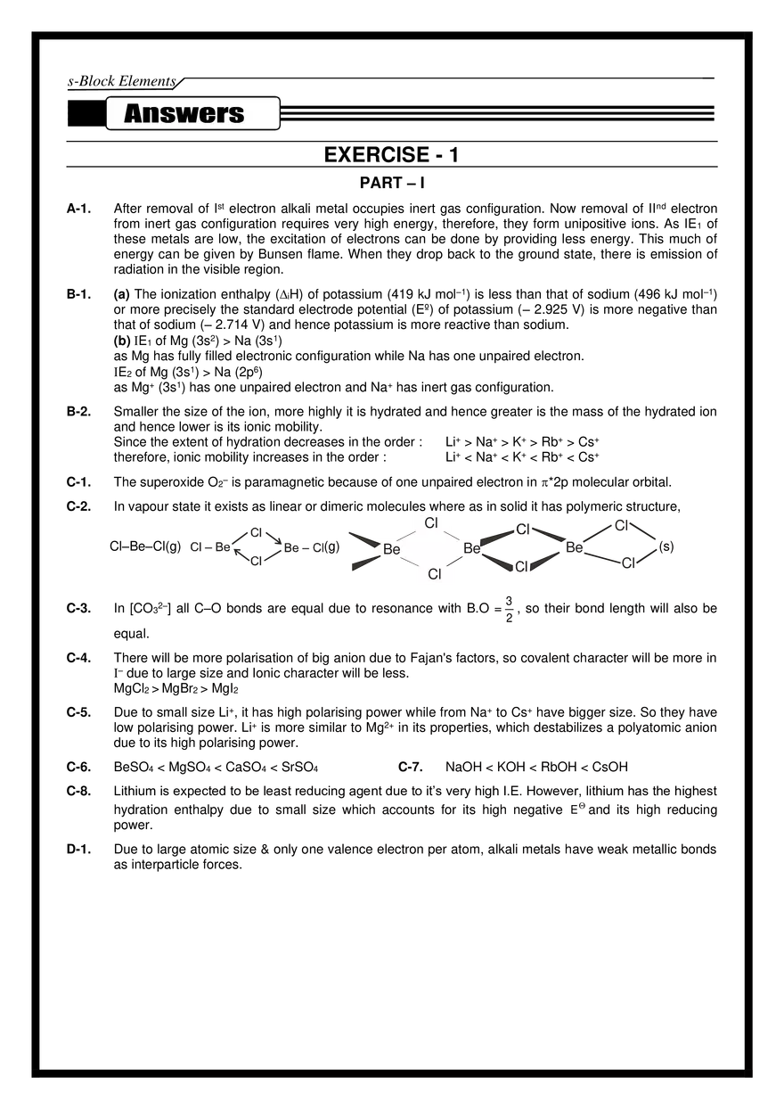 s-Block Elements Exercises - Page 7