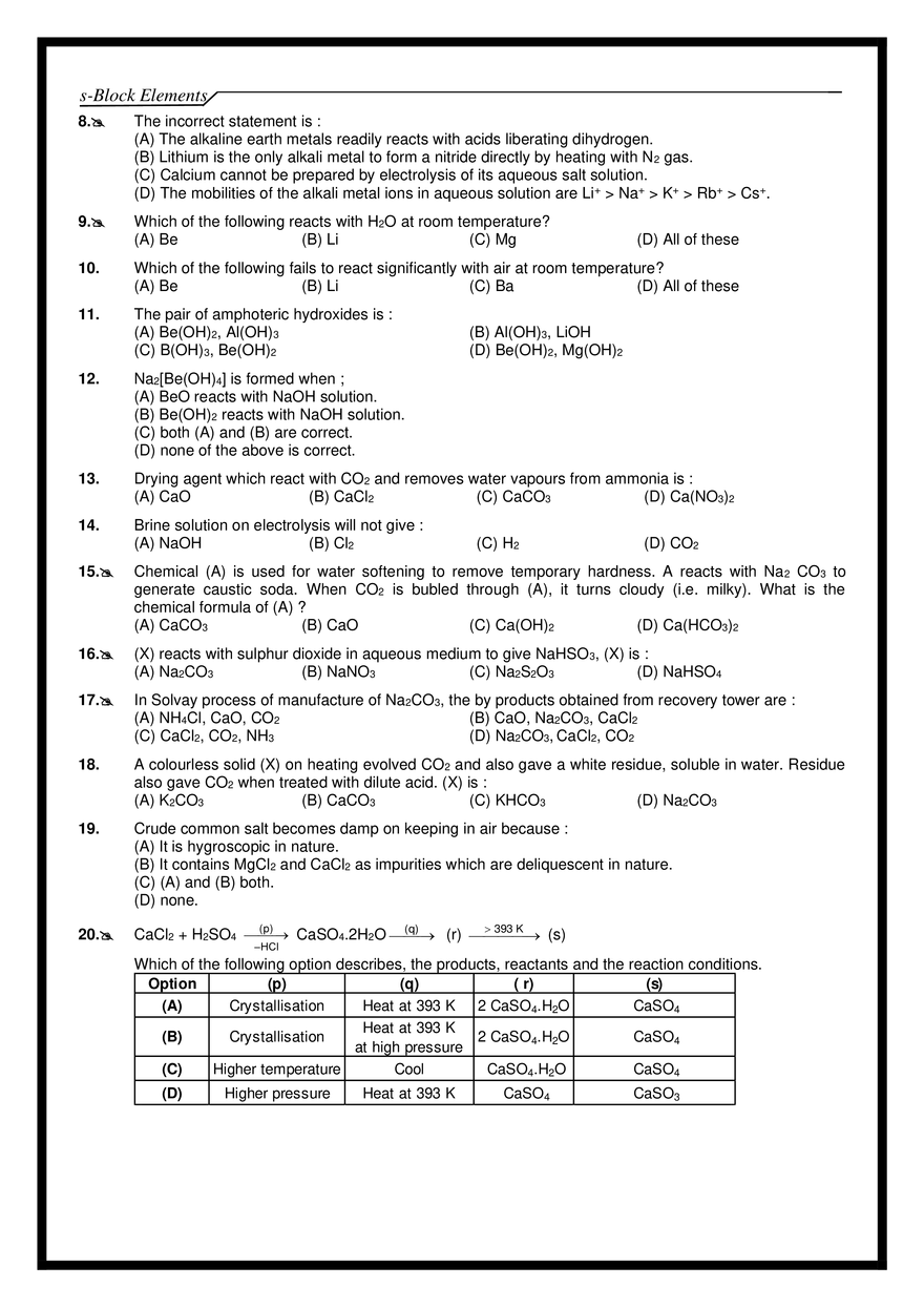 s-Block Elements Exercises - Page 16