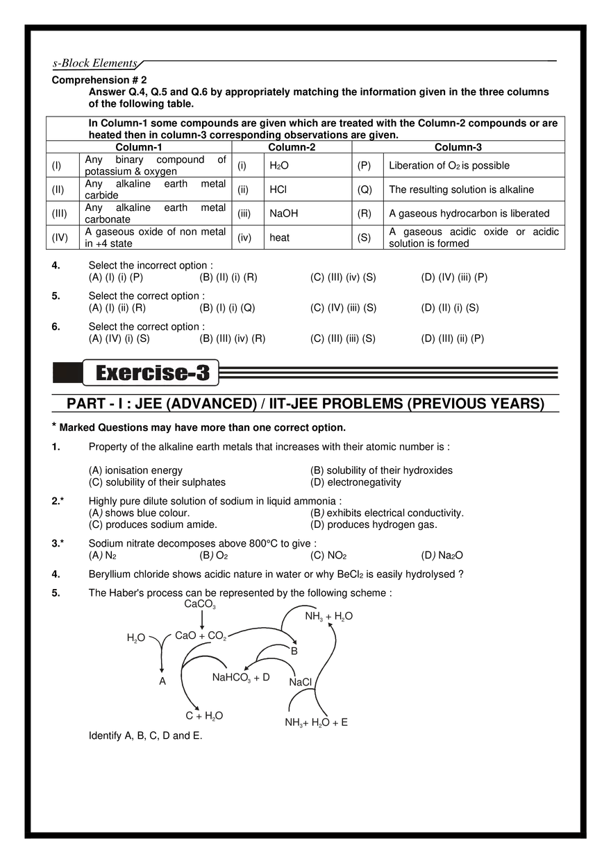 s-Block Elements Exercises - Page 3
