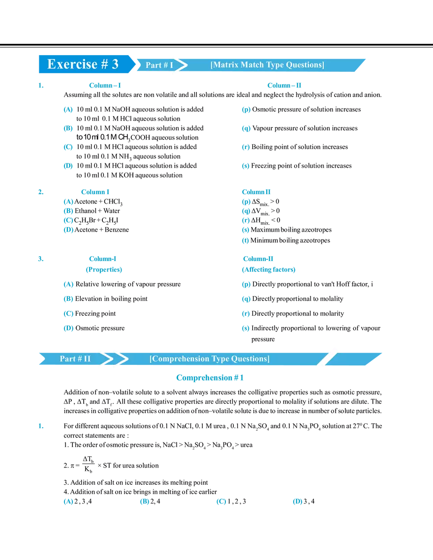 Solution and Colligative Properties Exercise # 3 - Page 1
