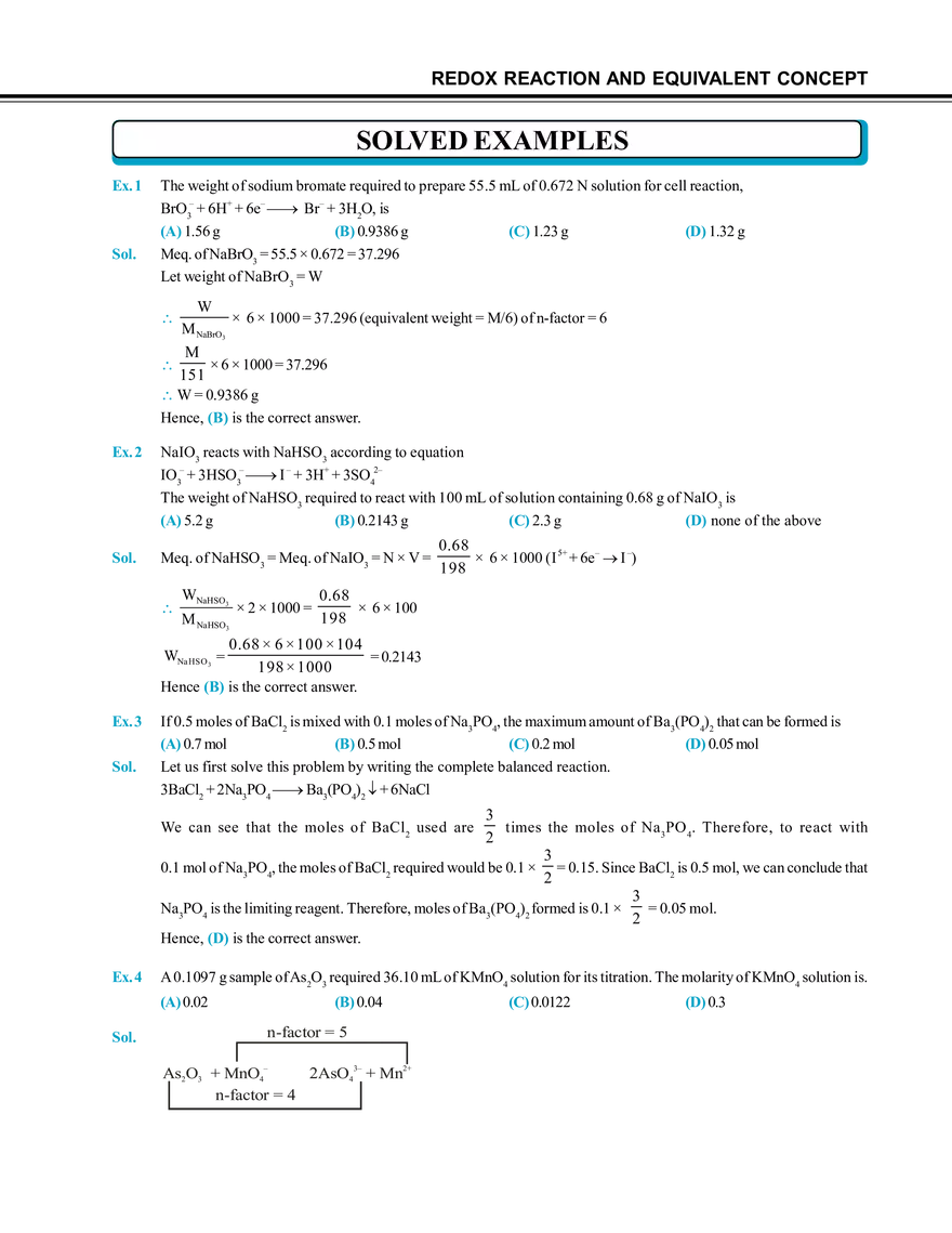 Redox Reaction and Equivalent Concept Solved Examples - Page 1