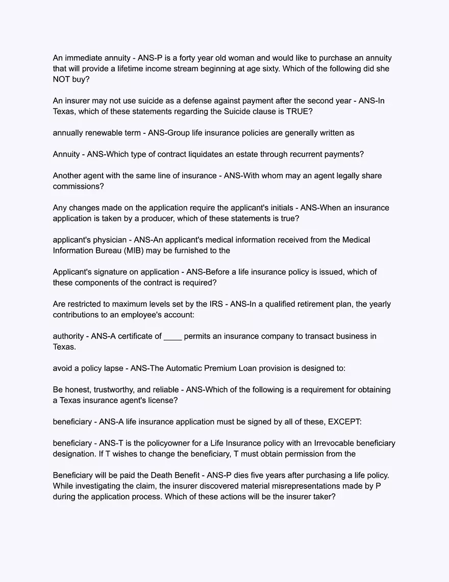 200 Questions Texas Life Insurance Only State Exam Simulator - Page 8