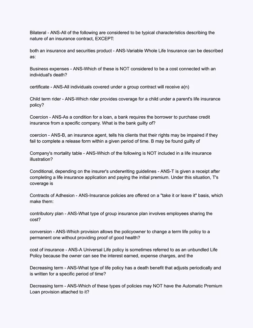 200 Questions Texas Life Insurance Only State Exam Simulator - Page 9