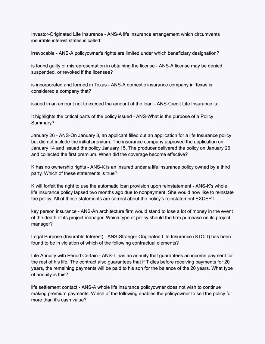 200 Questions Texas Life Insurance Only State Exam Simulator - Page 13