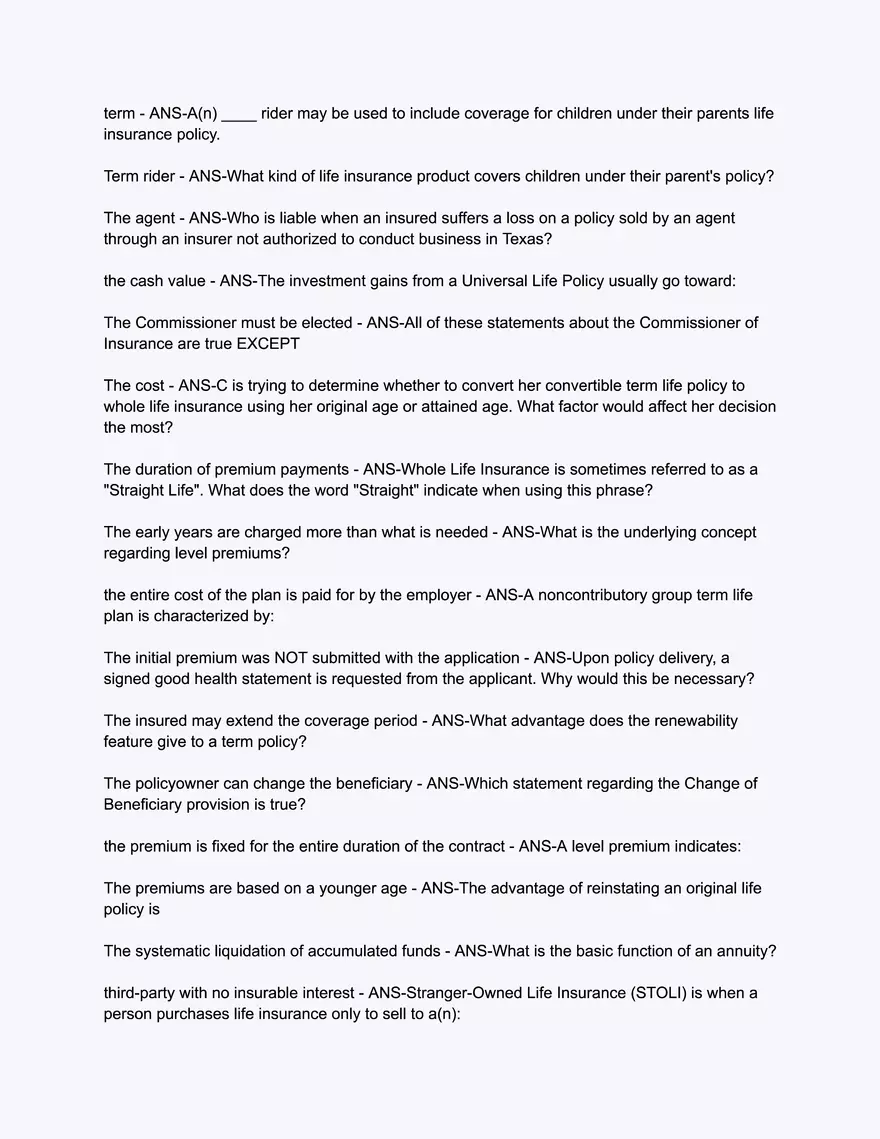 200 Questions Texas Life Insurance Only State Exam Simulator - Page 5