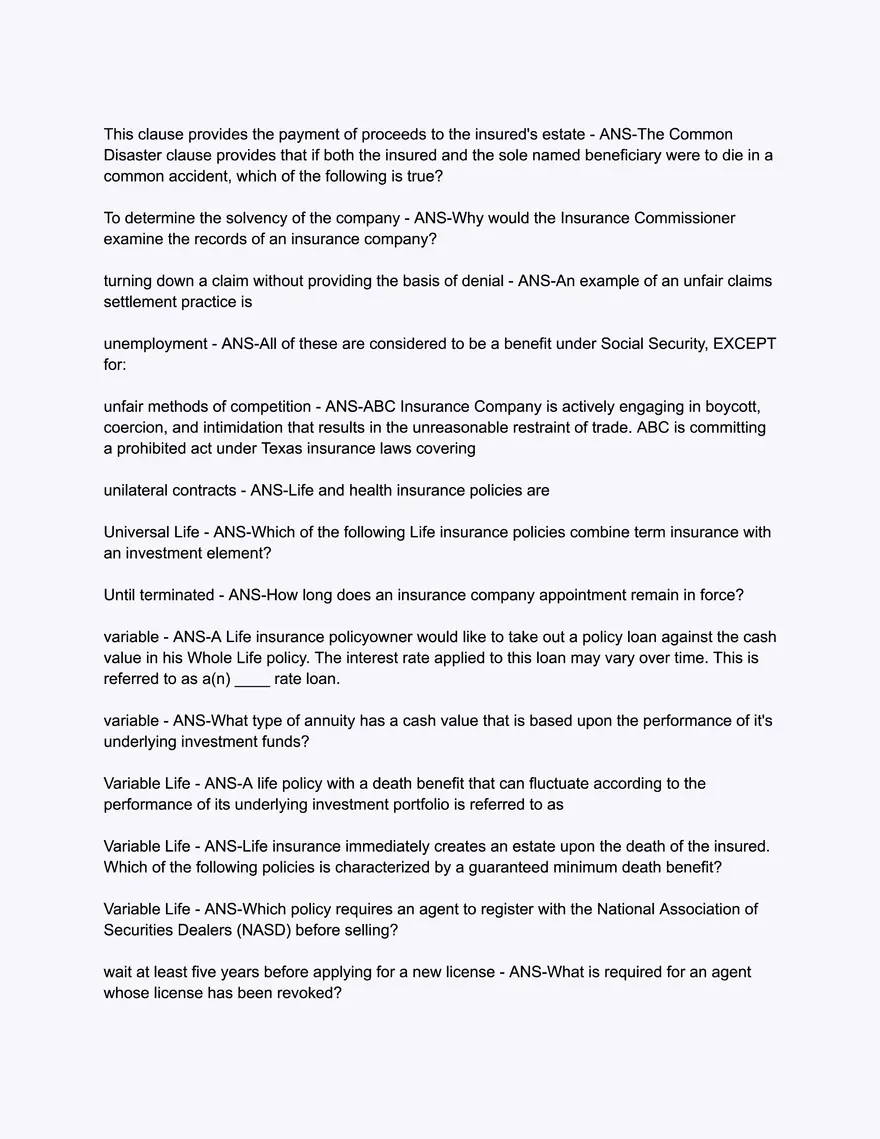 200 Questions Texas Life Insurance Only State Exam Simulator - Page 6