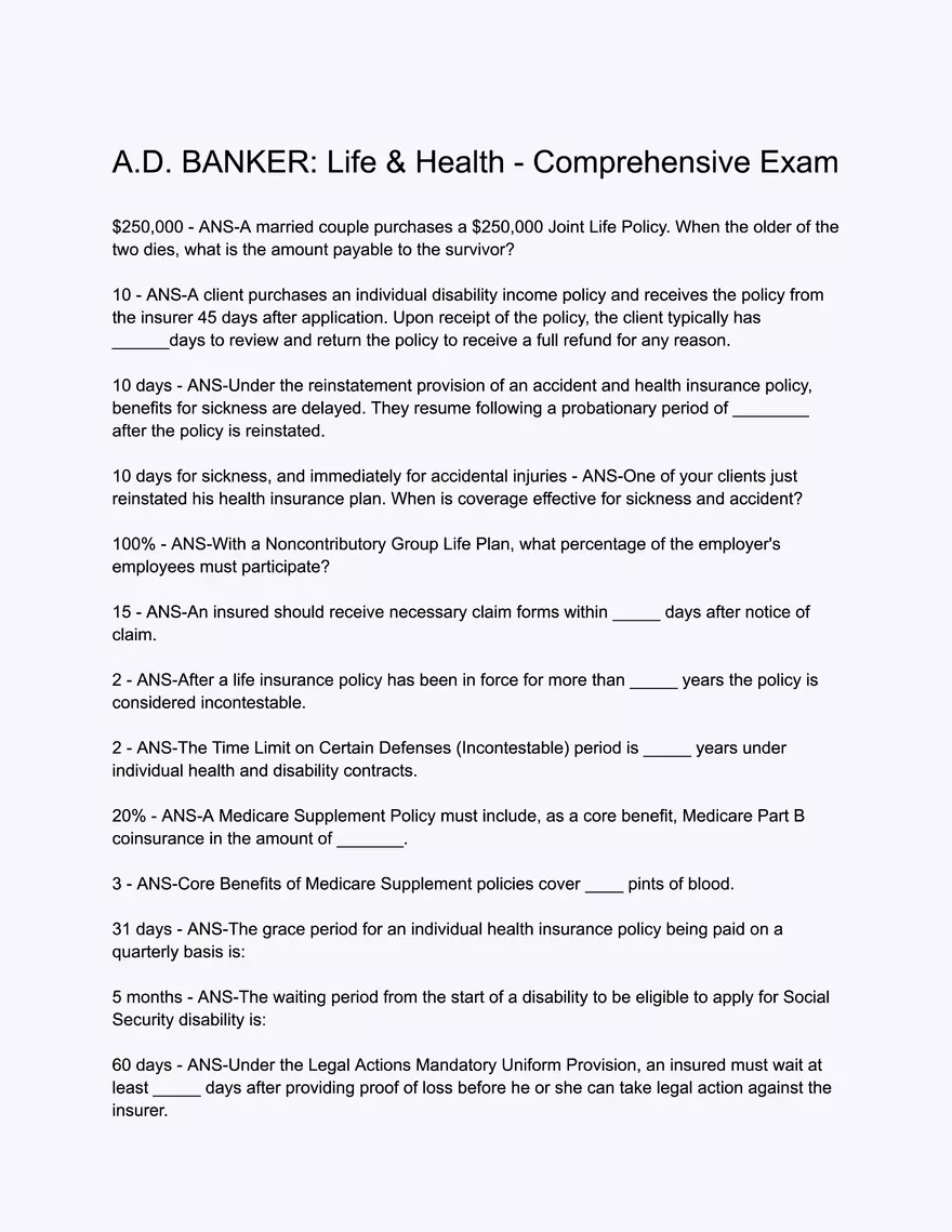 A.D. BANKER Life & Health - Comprehensive Exam - Page 1