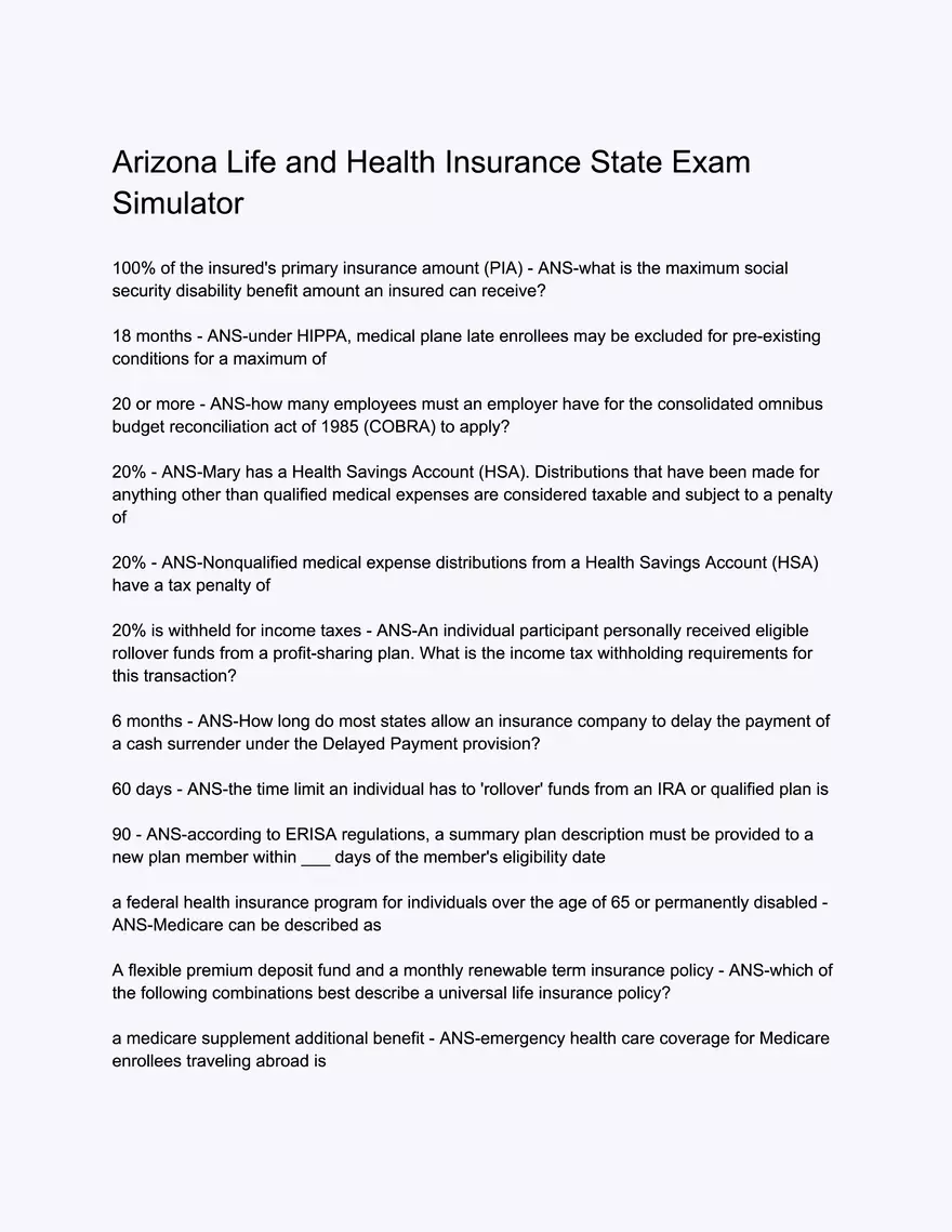Arizona Life and Health Insurance State Exam Simulator - Page 1
