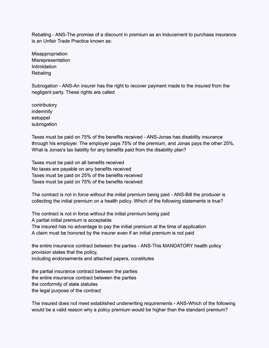 Arkansas Health and Accident Practice Exam - Page 4