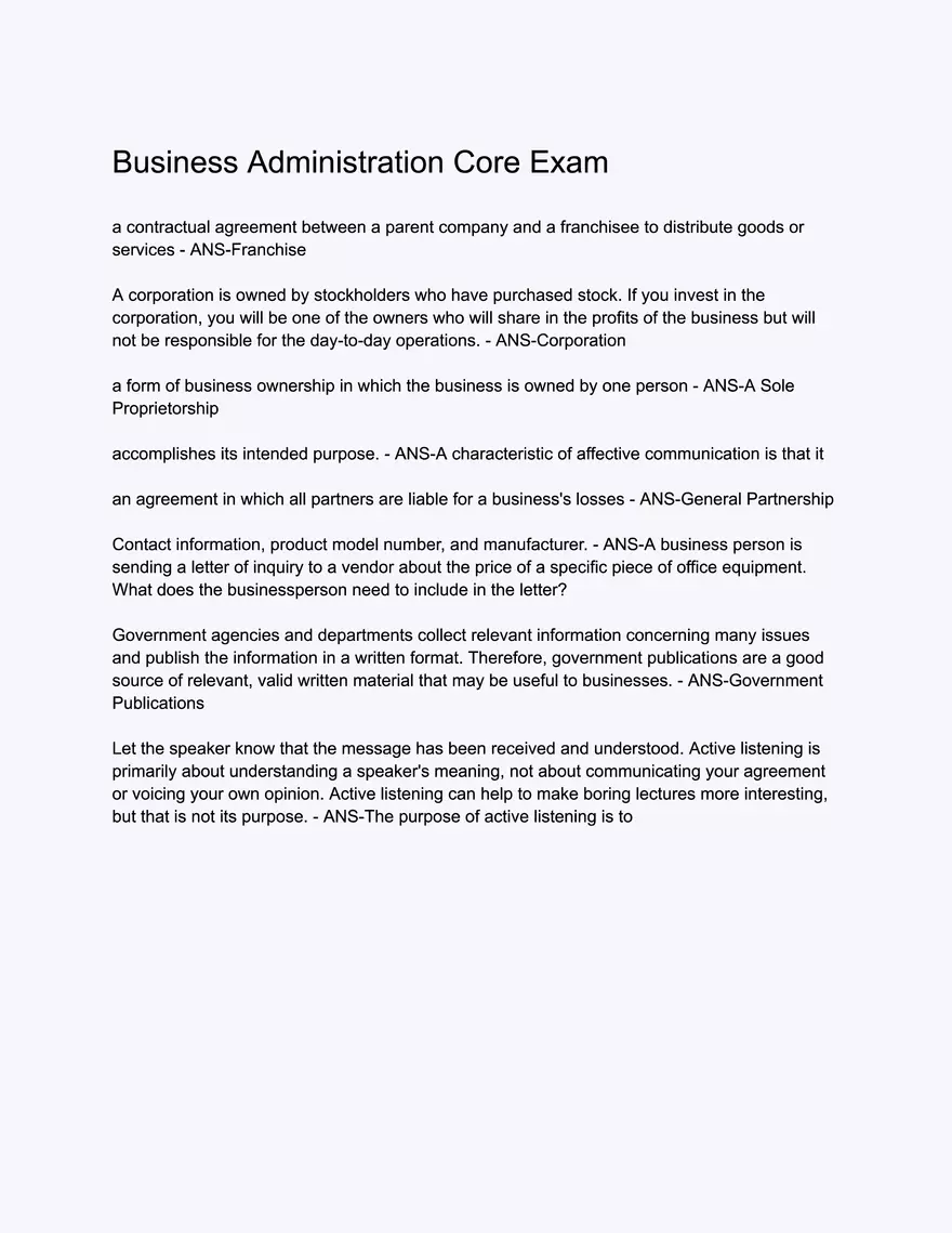 Business Administration Core Exam - Page 1