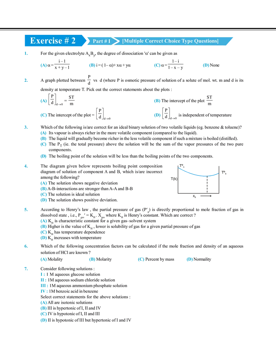 Solution and Colligative Properties Exercise # 2 - Page 1