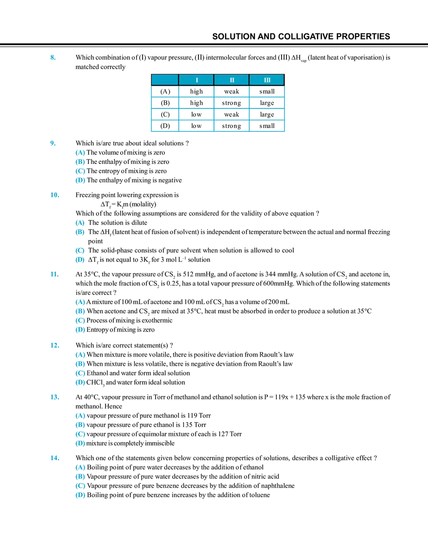 Solution and Colligative Properties Exercise # 2 - Page 2