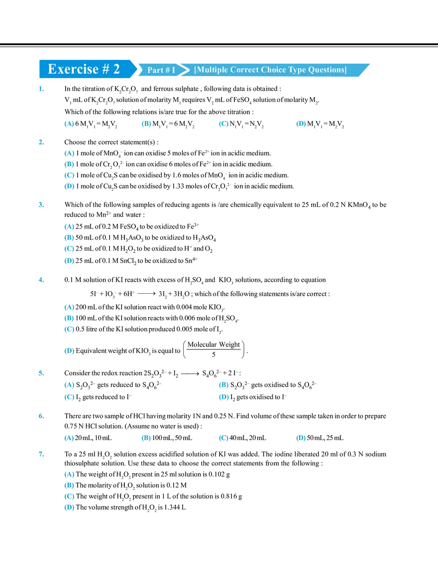 Redox Reaction and Equivalent Concept Exercise # 2 - Page 1