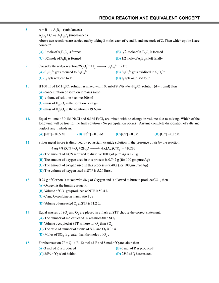Redox Reaction and Equivalent Concept Exercise # 2 - Page 2