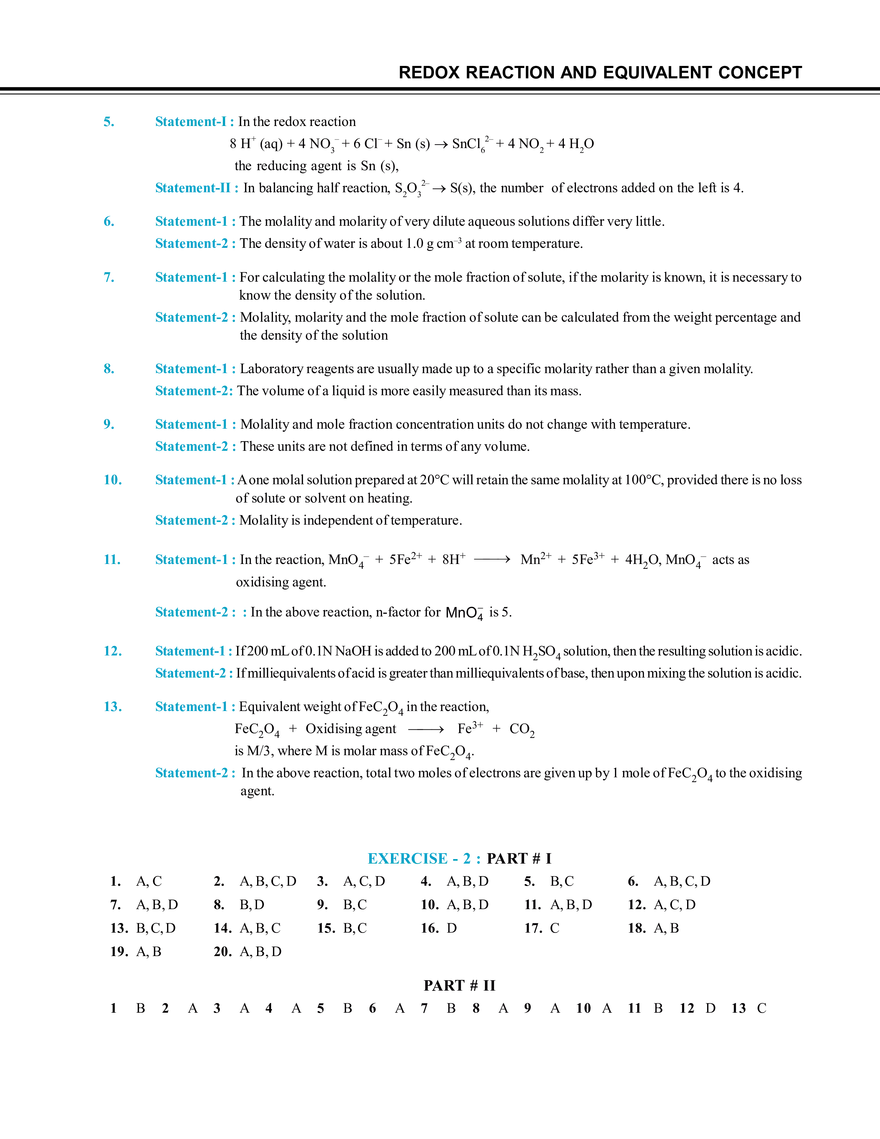 Redox Reaction and Equivalent Concept Exercise # 2 - Page 4