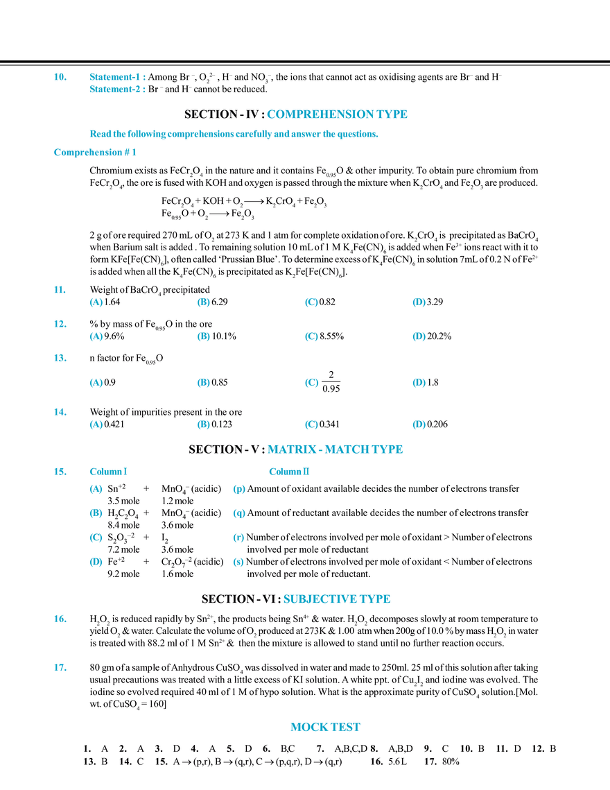 Redox Reaction and Equivalent Concept Mock Test - Page 2