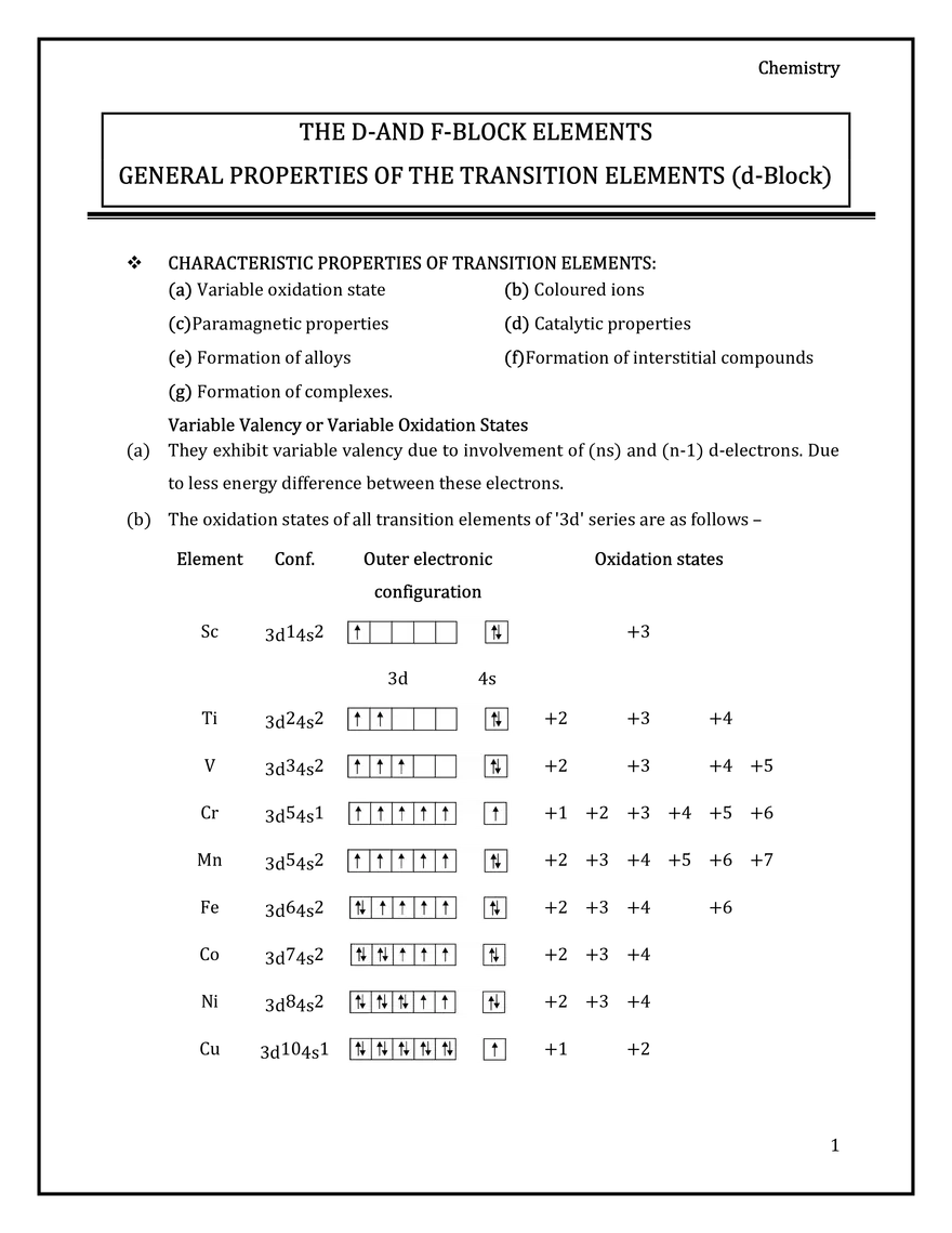 General Properties of the Transition Elements (d-Block) - Page 1