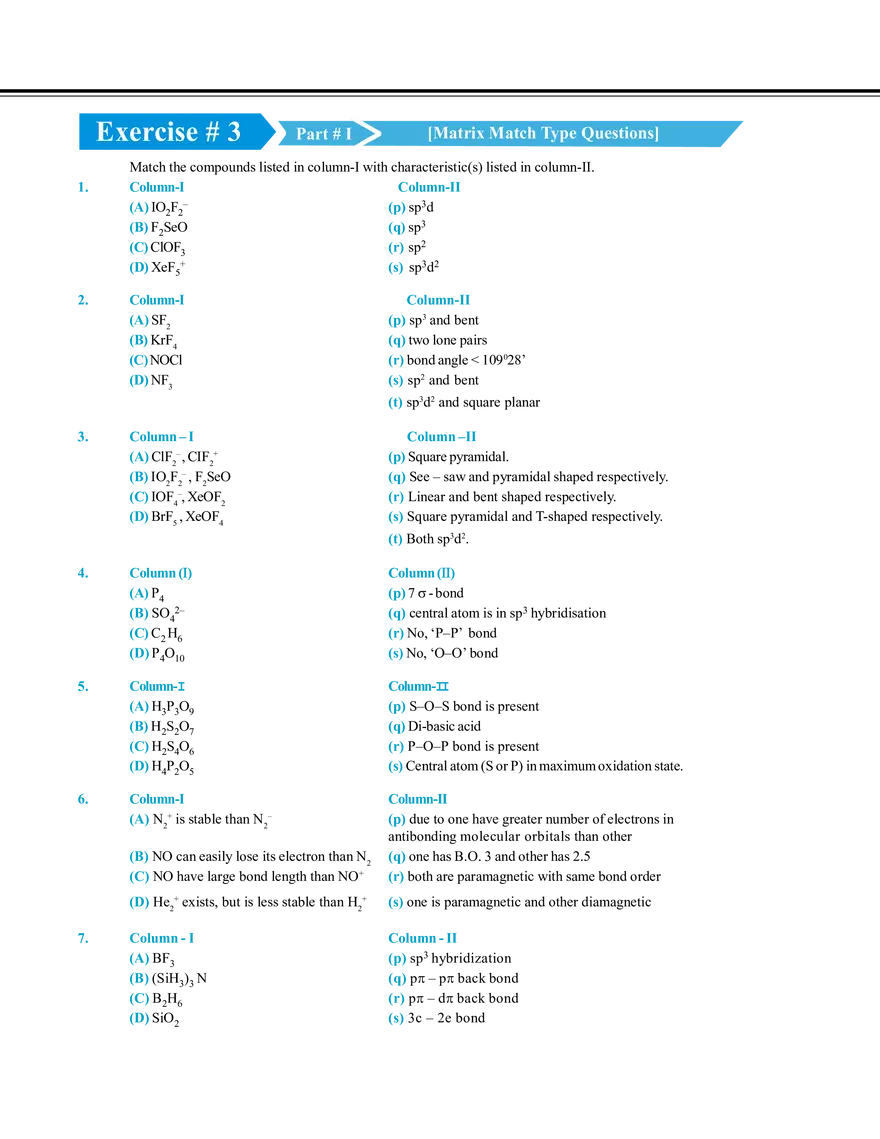 Chemical Bonding Exercise # 3 - Page 1