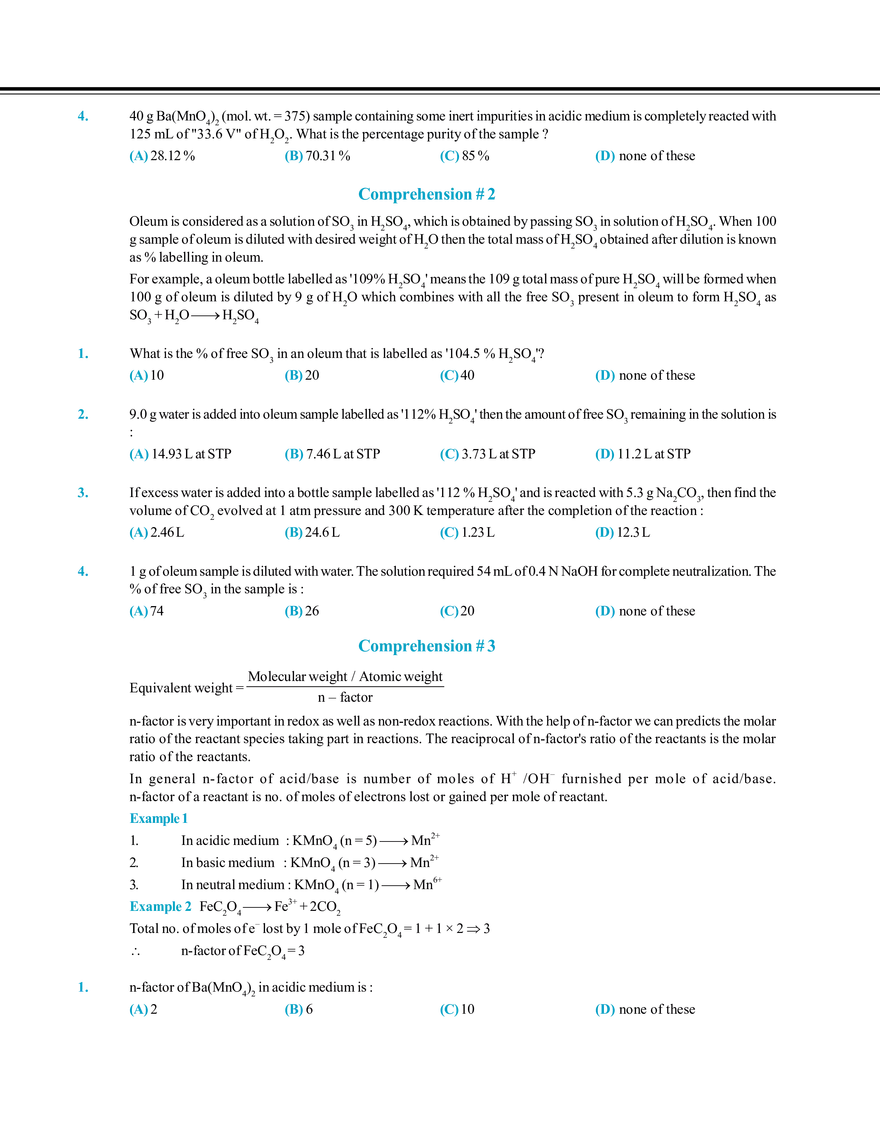 Redox Reaction and Equivalent Concept Exercise # 3 - Page 3