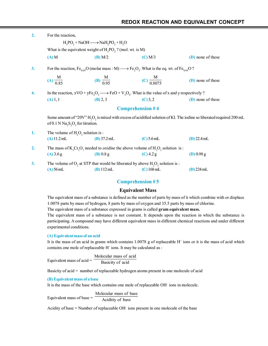Redox Reaction and Equivalent Concept Exercise # 3 - Page 4