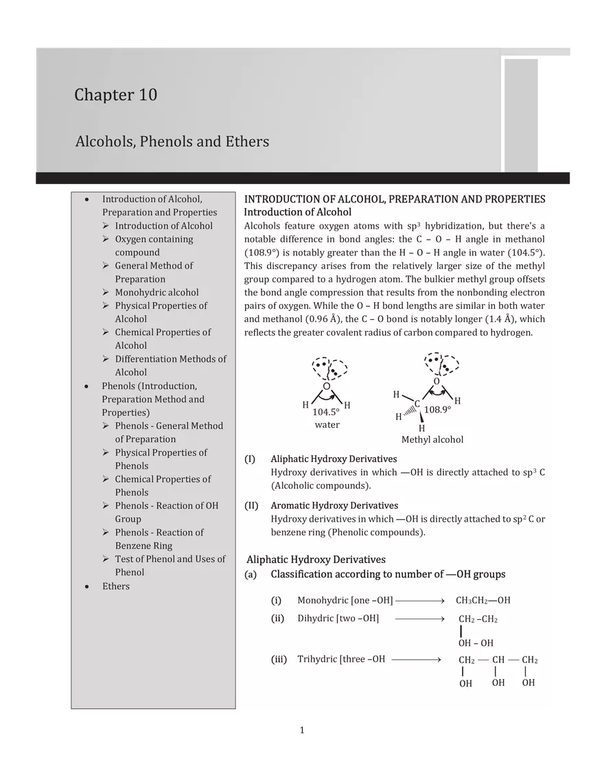 Chapter 10 Alcohols, Phenols and Ethers - Page 1