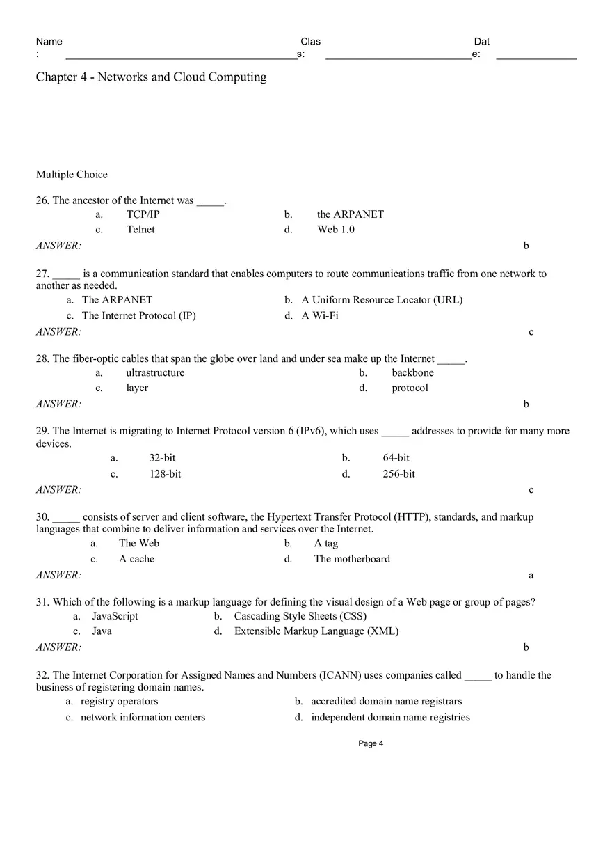 Chapter 4 - Networks and Cloud Computing Multiple Choice - Page 1