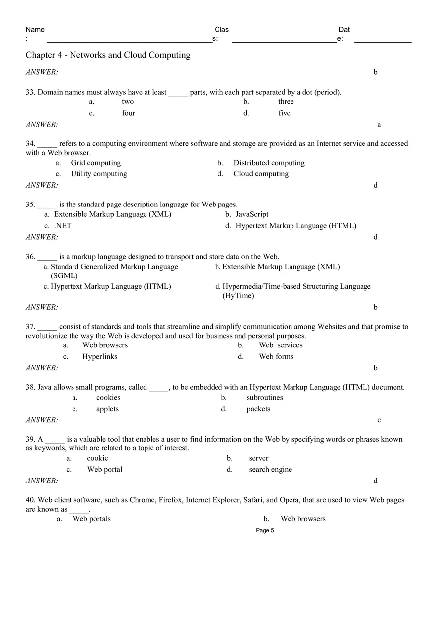 Chapter 4 - Networks and Cloud Computing Multiple Choice - Page 2