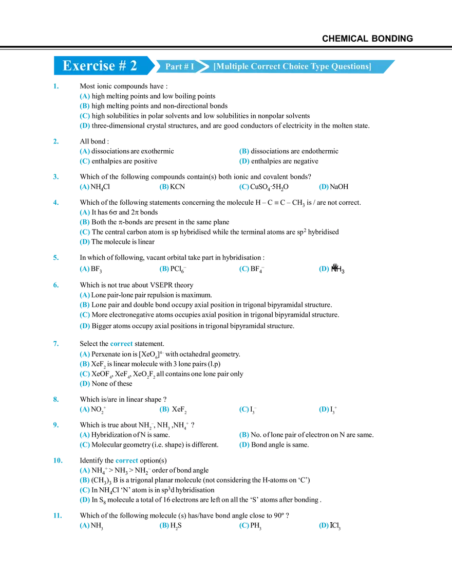 Chemical Bonding Exercise # 2 - Page 1