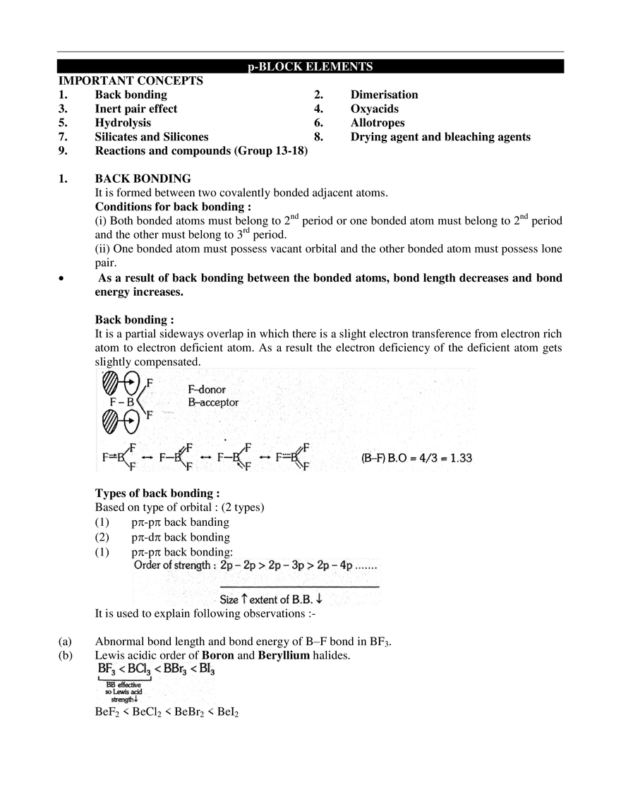 p-Block Elements Exercises - Page 1